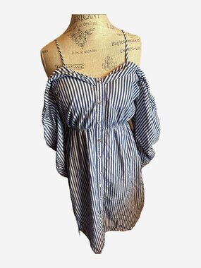 Bardot Blue and White Striped Cold-Shoulder Dress